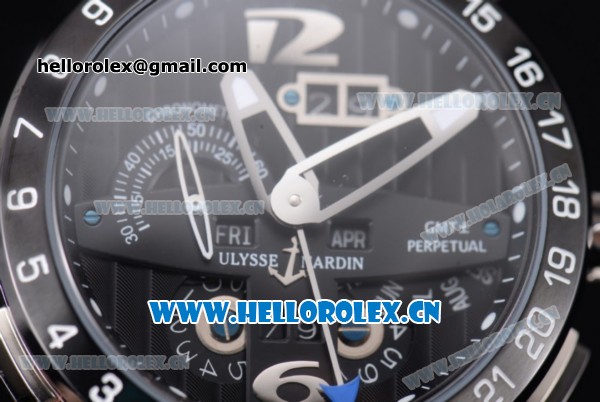 Ulysse Nardin Executive Dual Time & Big Date Asia ST25 Automatic Steel Case Black Dial White Markers and Black Rubber Strap - Click Image to Close